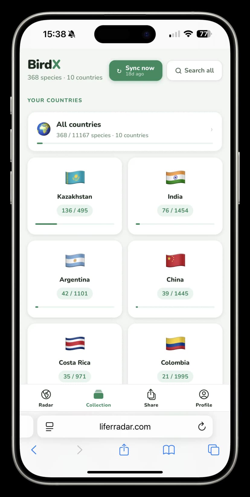 BirdX countries on iPhone