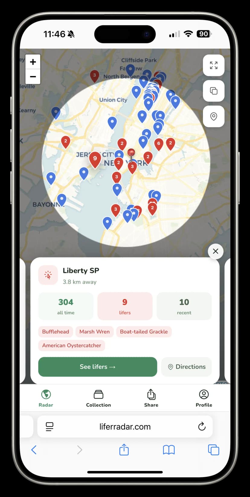 LiferRadar map view on iPhone