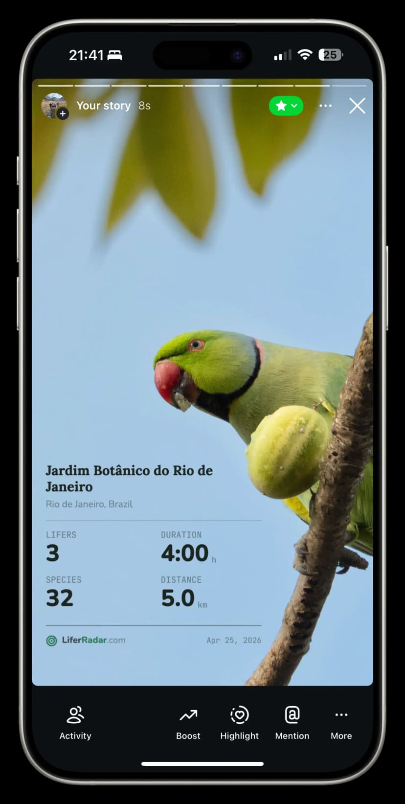 Finished LiferRadar share card ready to post